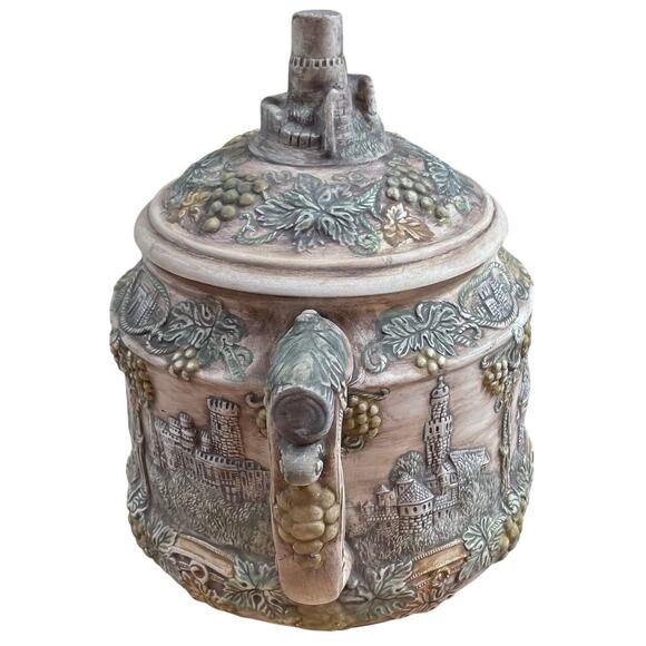 Vintage VTG Large Castle Style Ceramic Cookie Jar Small Chip Inside Lid - Picture 4 of 10